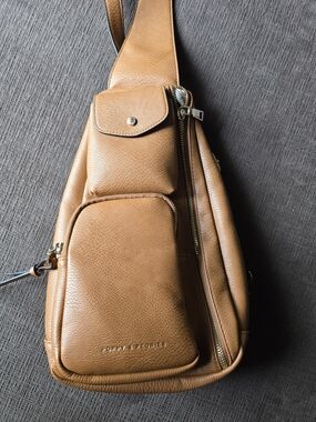 Poppy & Peonies Cognac Vegan Leather Enroute Sling Bag